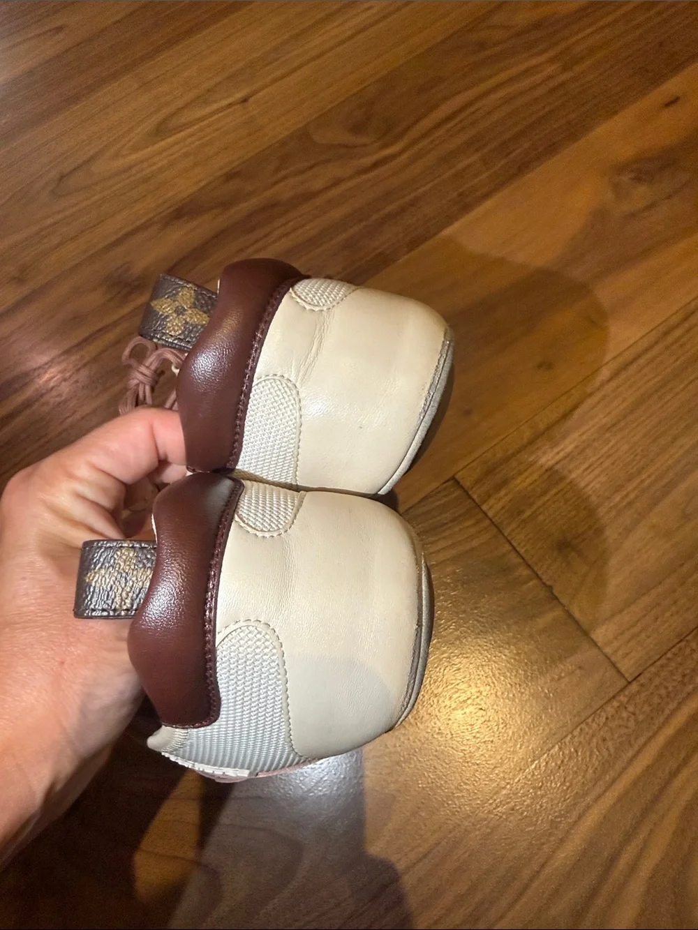 Louis Vuitton Cream and Pink Mesh Leather Sneakers